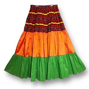 Vintage Banjara Style Multicolor Peasant Full Skirt Size Small Calico Taffeta